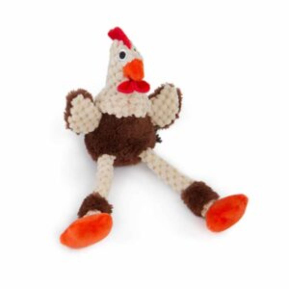Rooster goDog Just For Me - Mini Skinny Brown Rooster Dog Toy