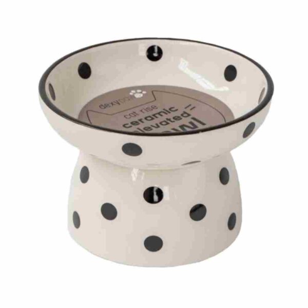 DEXYPAWS-Cat-Ceramic-Bowl-White-Black-Polka-Dot