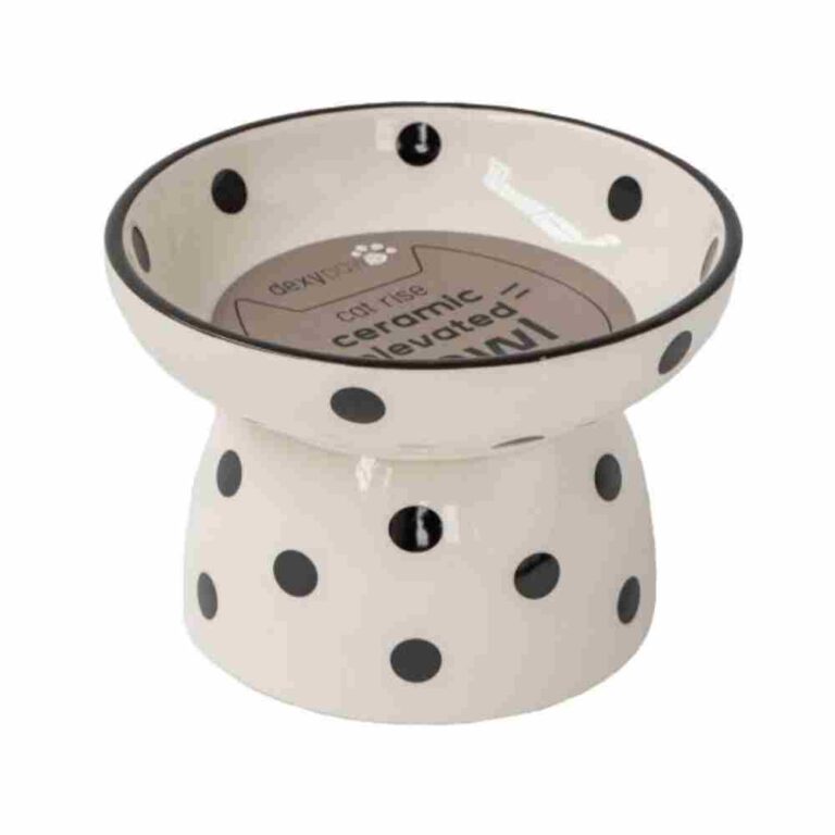 DEXYPAWS-Cat-Ceramic-Bowl-White-Black-Polka-Dot