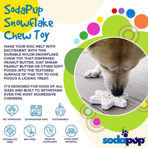 Sodapup Snowflake ultra durable chew toy with holiday theme info 1