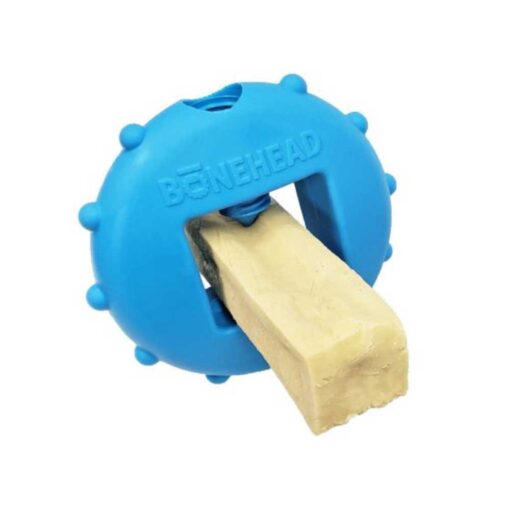 Bonehead® is a dog toy that holds chews, keeps chews stable and easily accessible for your dog’s chewing enjoyment