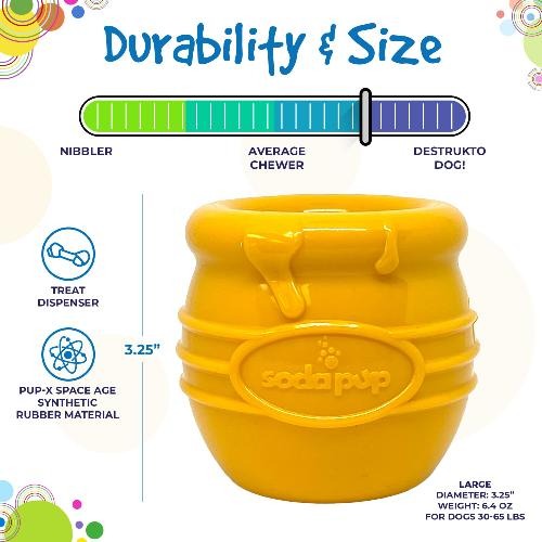 SODAPUP Honey Pot Durable PUP-X Rubber Treat Dispenser & Enrichment Toy info 3